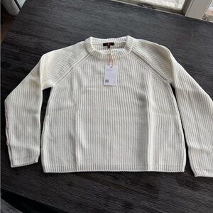 Quince White Ribbed Crew Neck Sweater
